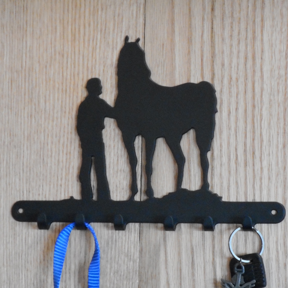 Cowboy Standing Next To Horse Key Holder - Paris Metal Art